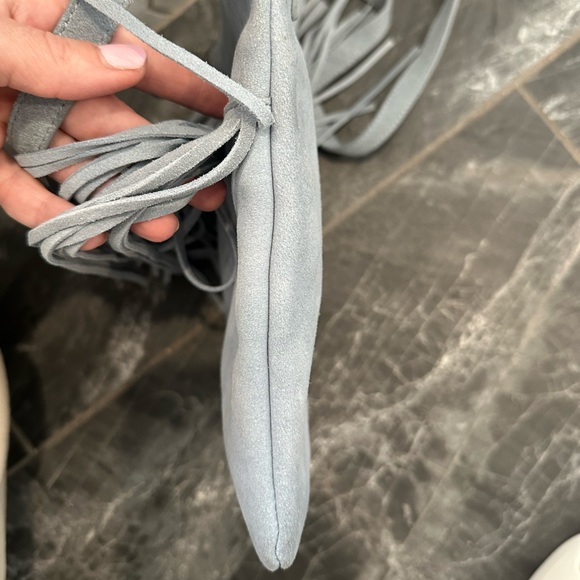 EUC🩶Margot Genuine Suede Leather Fringe Crossbody Bag Blue/Gray - Picture 10 of 13
